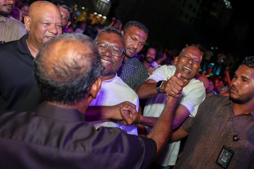 Nasheed addresses party members after being elected MDP Chairperson